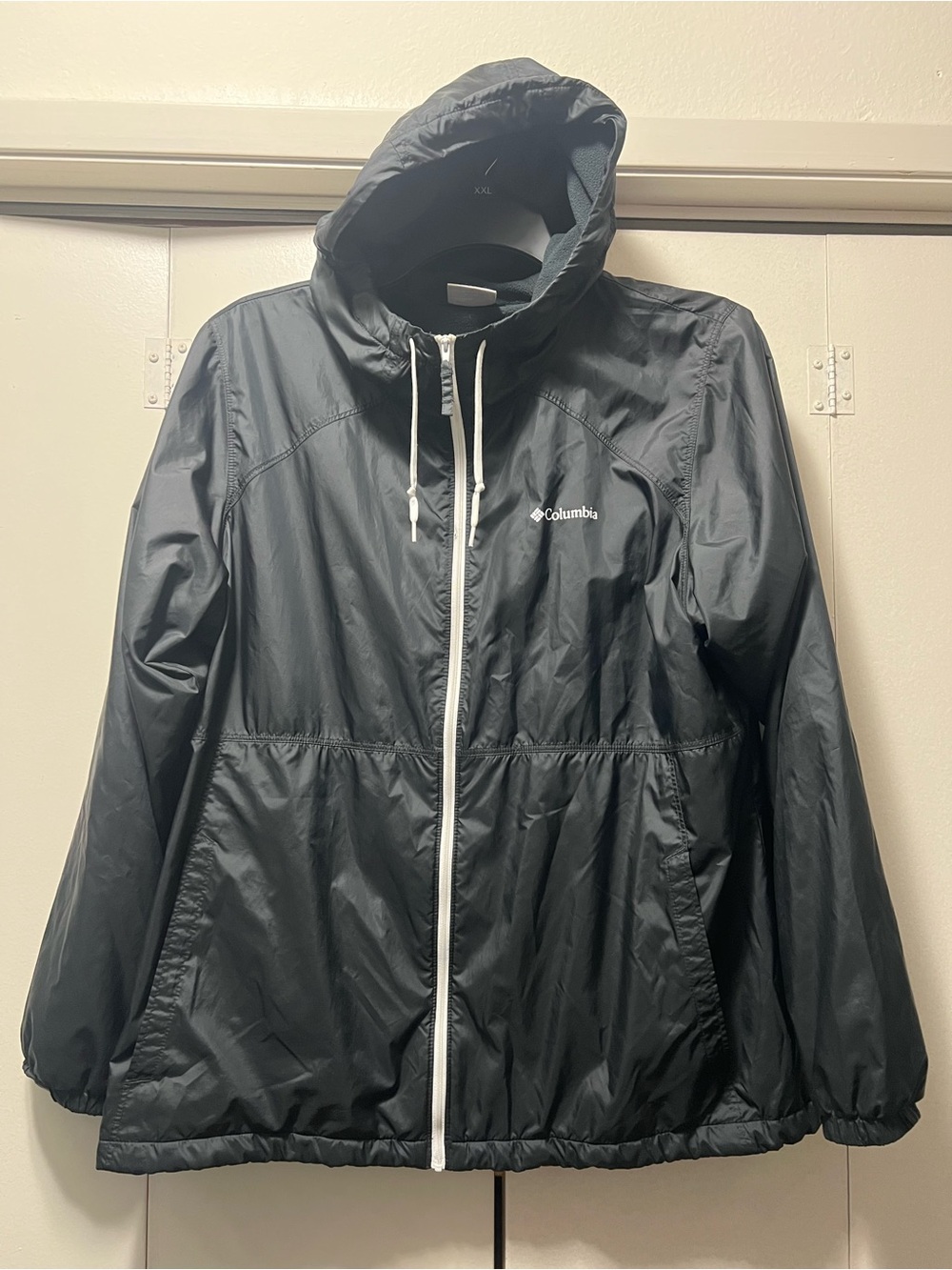 Columbia Black Hooded Fleece lined Windbreaker water resistant jacket 1XL Womens